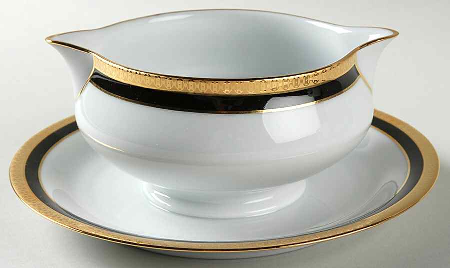 Symphonie Black (Gold and Black) Gravy Boat with Attached Underplate by Haviland-1
