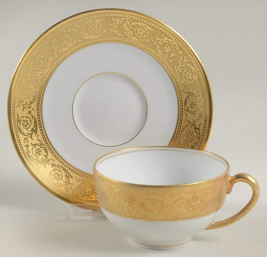 Thistle Gold Flat Cup & Saucer Set by Haviland-1