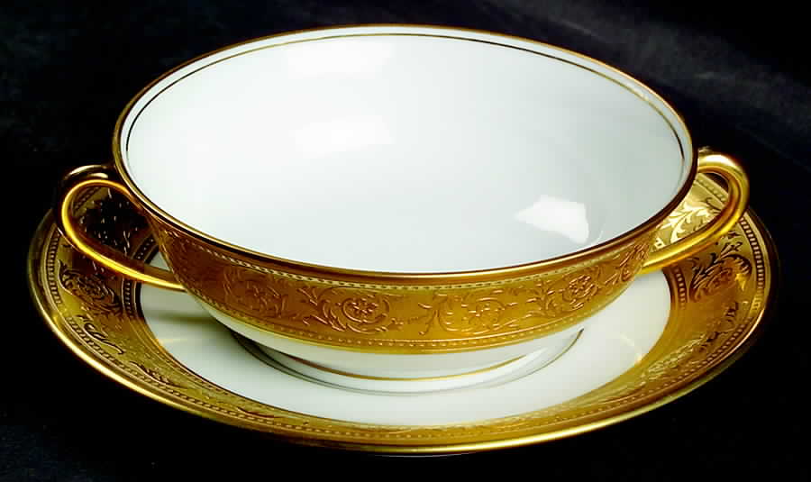 Thistle Gold Flat Cream Soup Bowl & Saucer Set by Haviland-1