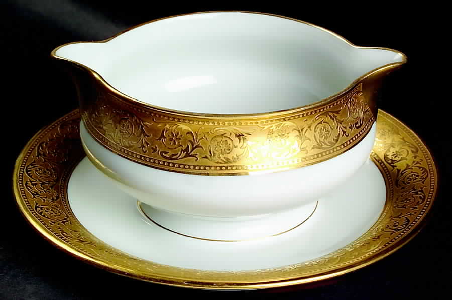 Thistle Gold Gravy Boat with Attached Underplate by Haviland-1