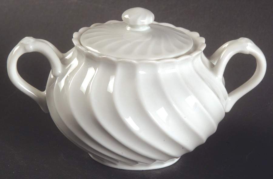 Torse White (Newer, Post 1950) Mini Sugar Bowl & Lid by Haviland-1