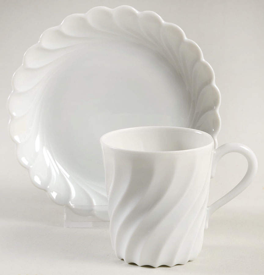 Torse White (Newer, Post 1950) Flat Demitasse Cup & Saucer Set by Haviland-1