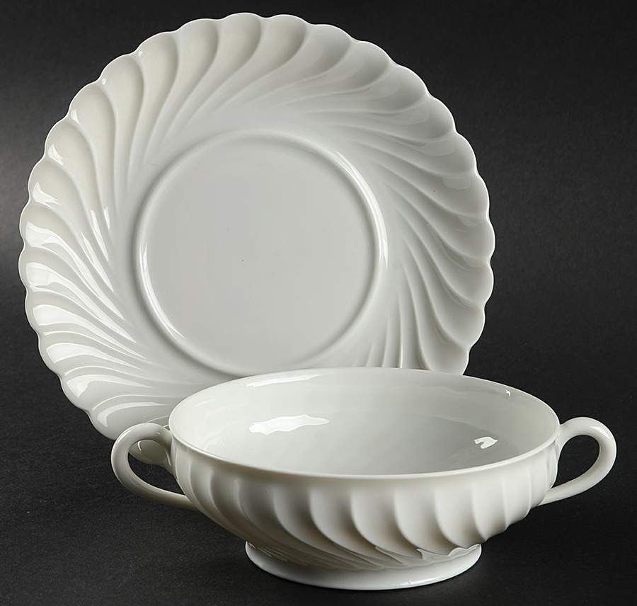 Torse White (Newer, Post 1950) Flat Cream Soup Bowl & Saucer Set by Haviland-1