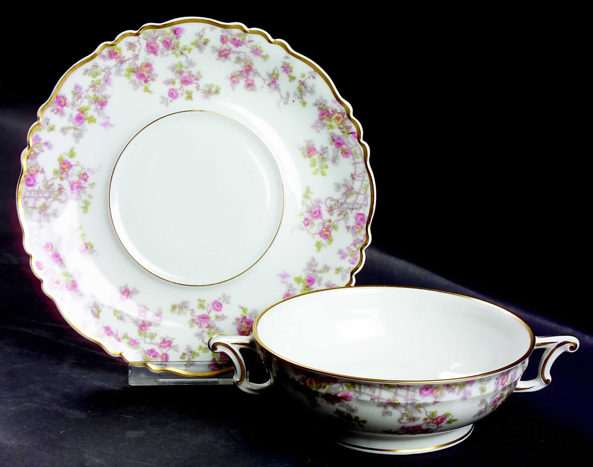 Trellis (Newer) Footed Cream Soup Bowl & Saucer Set by Haviland-1