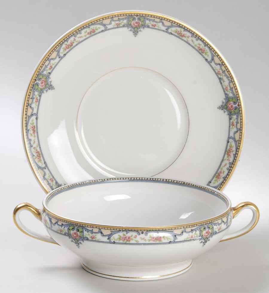 Troy (France) Footed Cream Soup Bowl & Saucer Set by Haviland-1