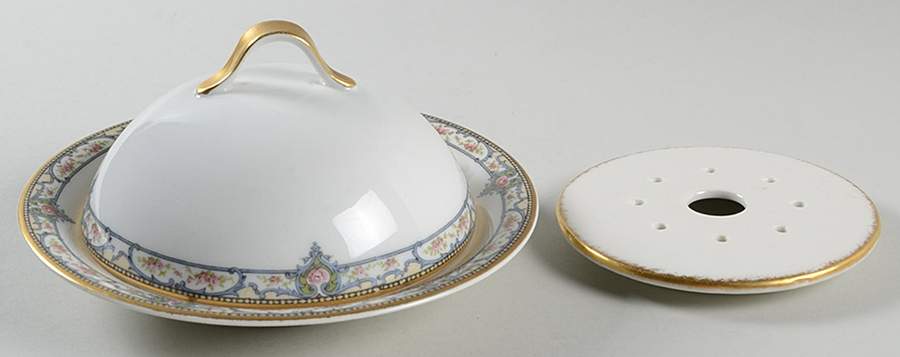Troy (France) Round Covered Butter with Strainer by Haviland-1