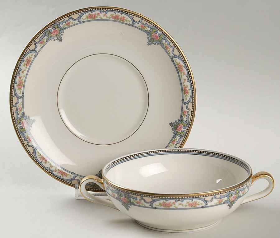 Troy (New York) Flat Cream Soup Bowl & Saucer Set by Haviland-1