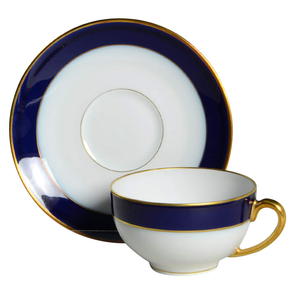 Turenne Cobalt Blue Flat Cup & Saucer Set by Haviland-1