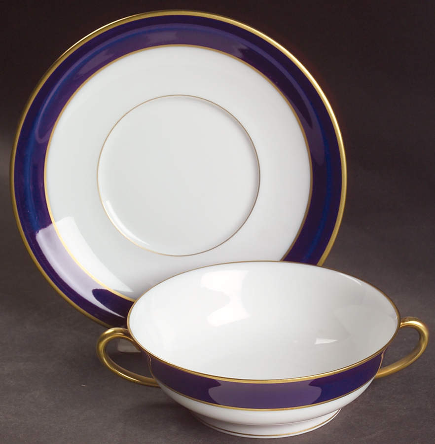Turenne Cobalt Blue Footed Cream Soup Bowl & Saucer Set by Haviland-1