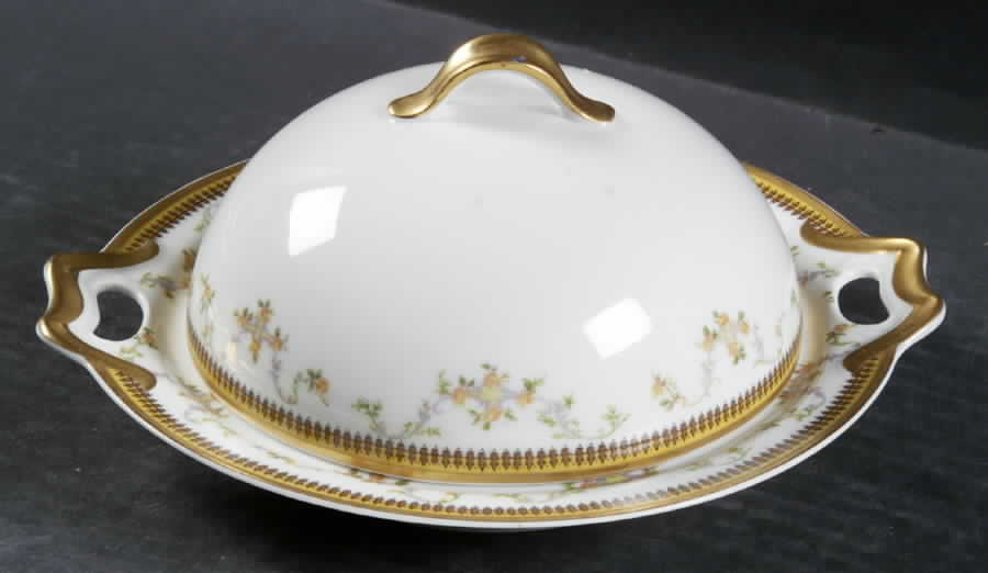 The Valmont (Old, Gold Trim) Round Covered Butter with Strainer by Haviland-1