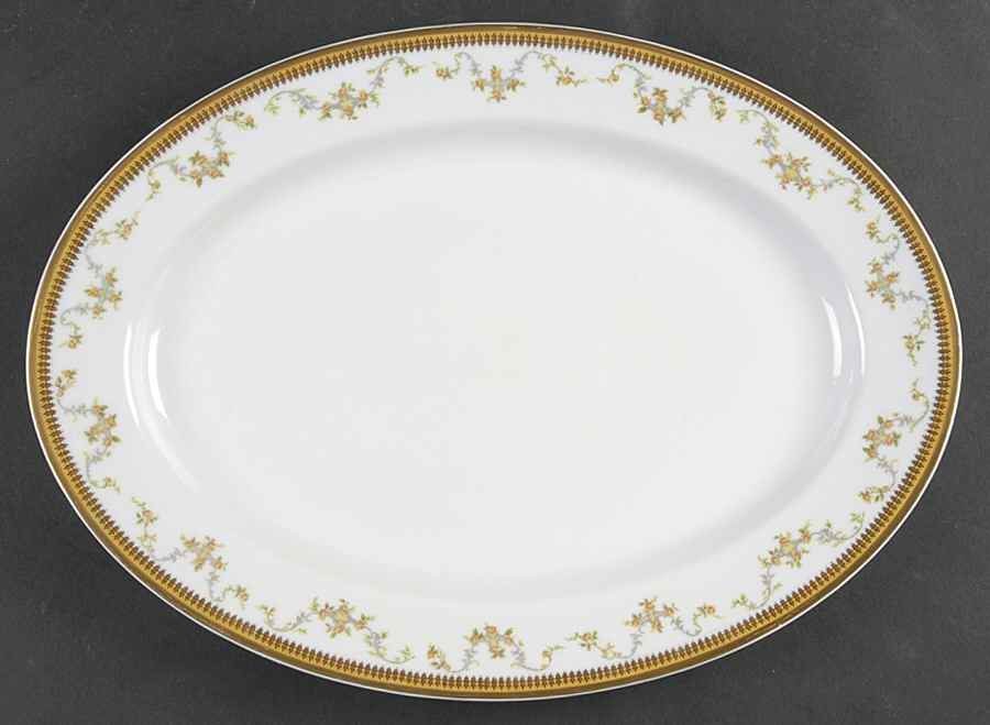 The Valmont (Old, Gold Trim) 14" Oval Serving Platter by Haviland-1