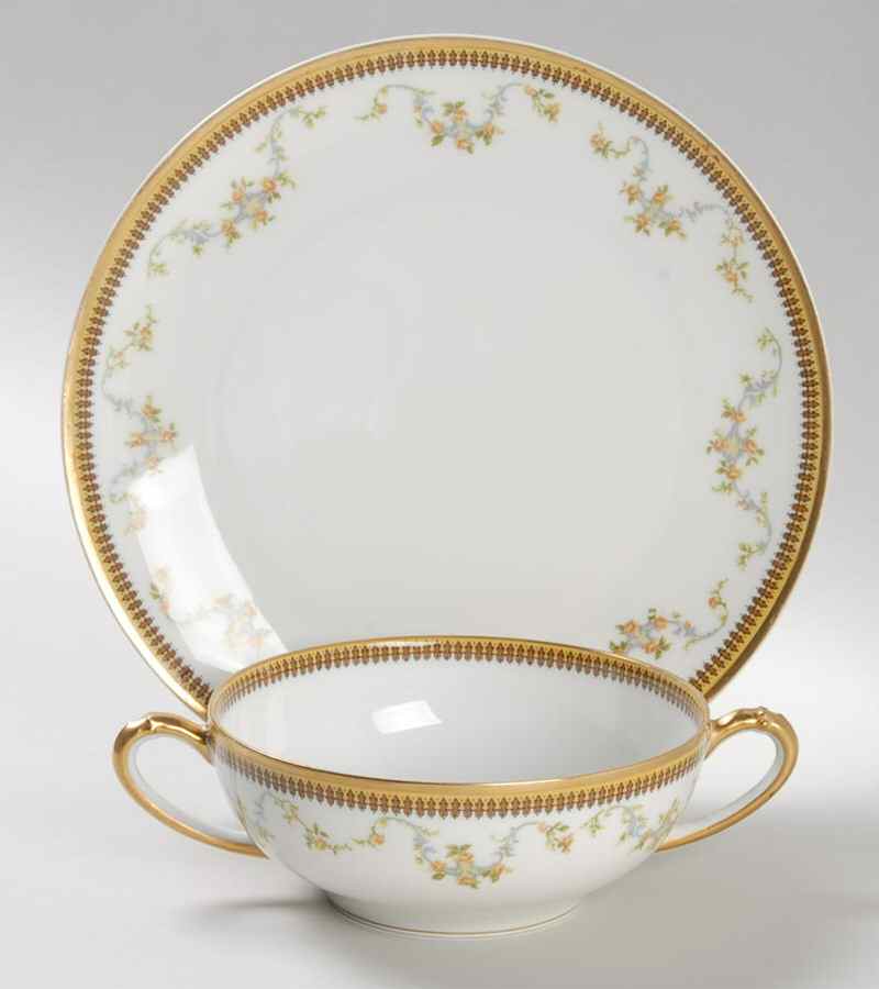 The Valmont (Old, Gold Trim) Flat Cream Soup Bowl & Saucer Set by Haviland-1