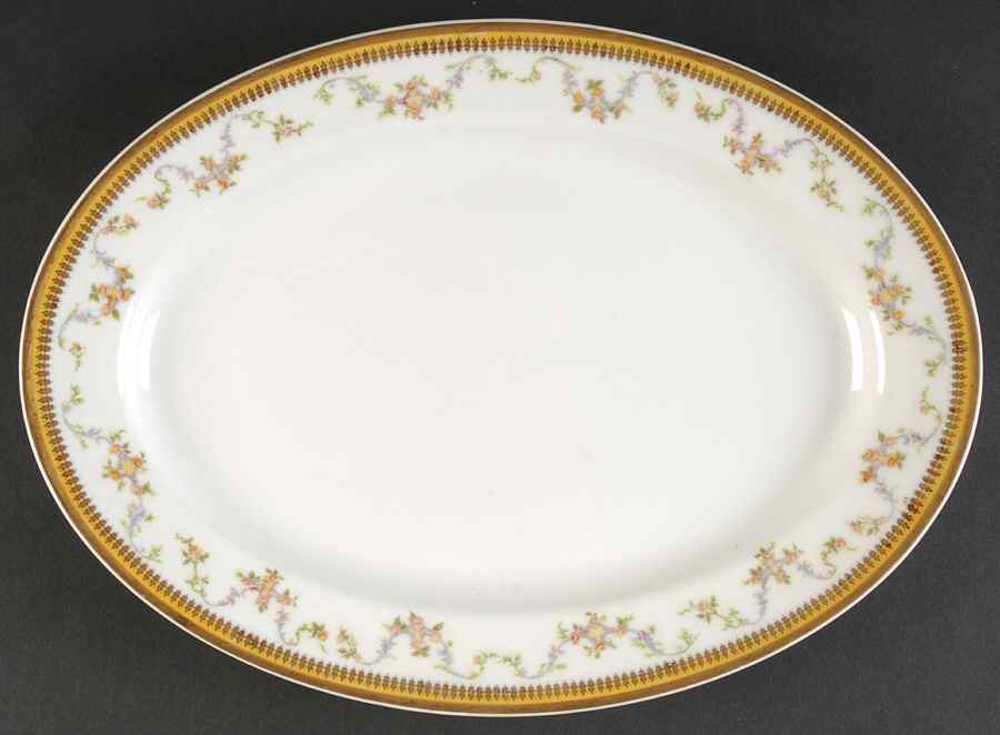 The Valmont (Old, Gold Trim) 11" Oval Serving Platter by Haviland-1