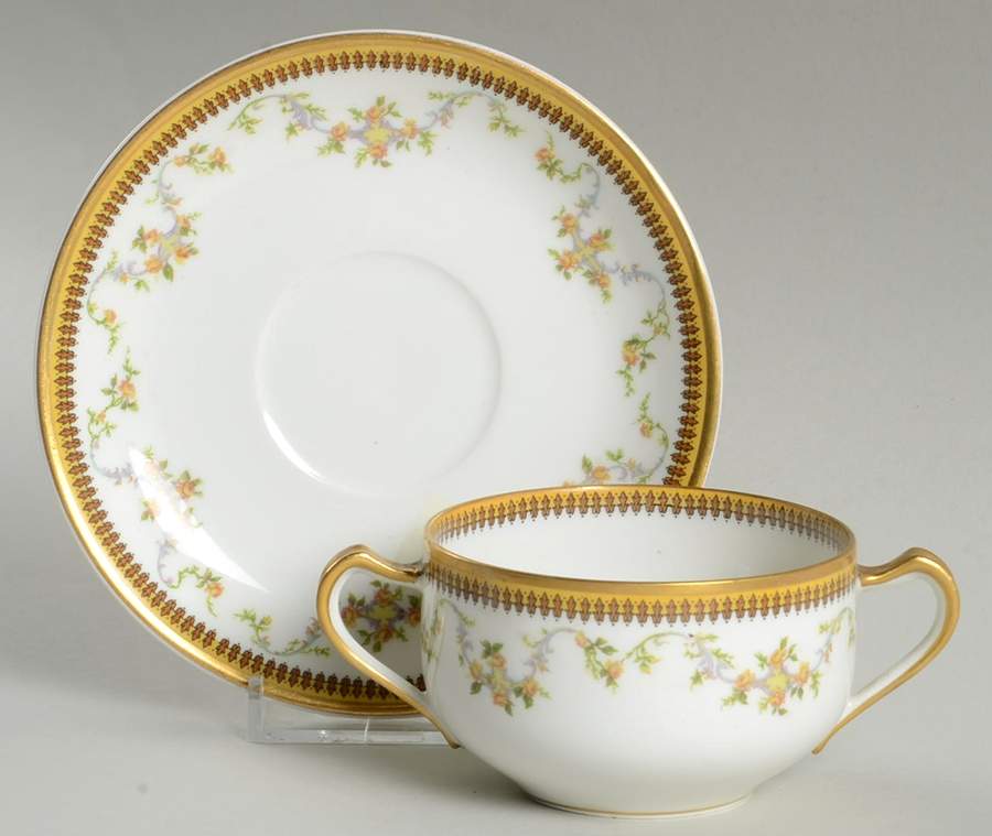 The Valmont (Old, Gold Trim) Flat Bouillon Cup & Saucer by Haviland-1