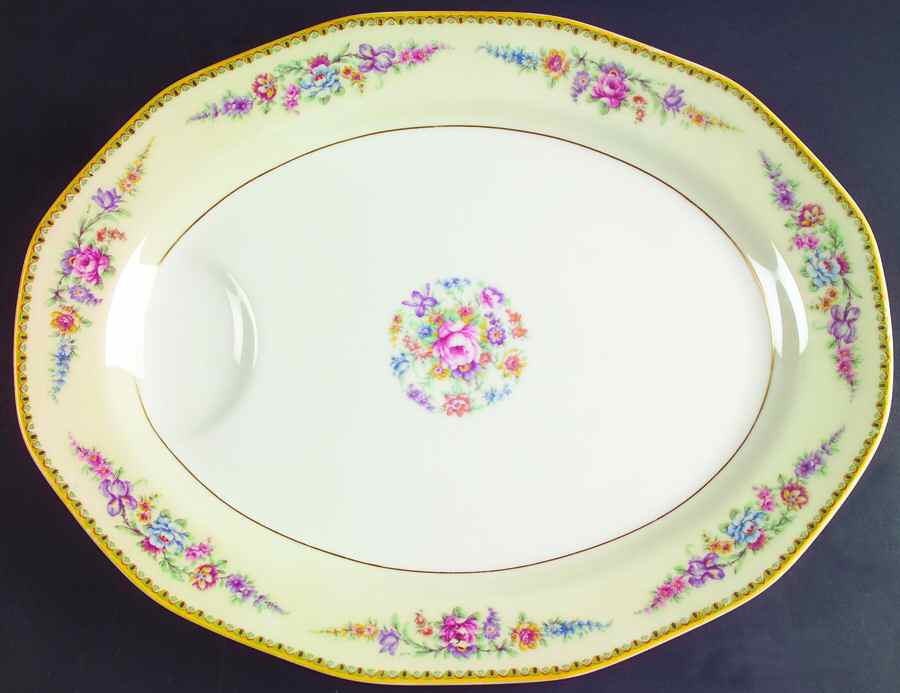 Vendome (Older, Yellow Trim) 15" Oval Serving Platter by Haviland-1