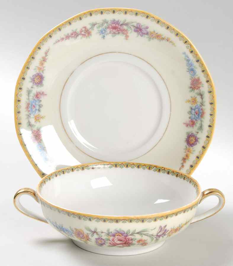 Vendome (Older, Yellow Trim) Flat Cream Soup Bowl & Saucer Set by Haviland-1