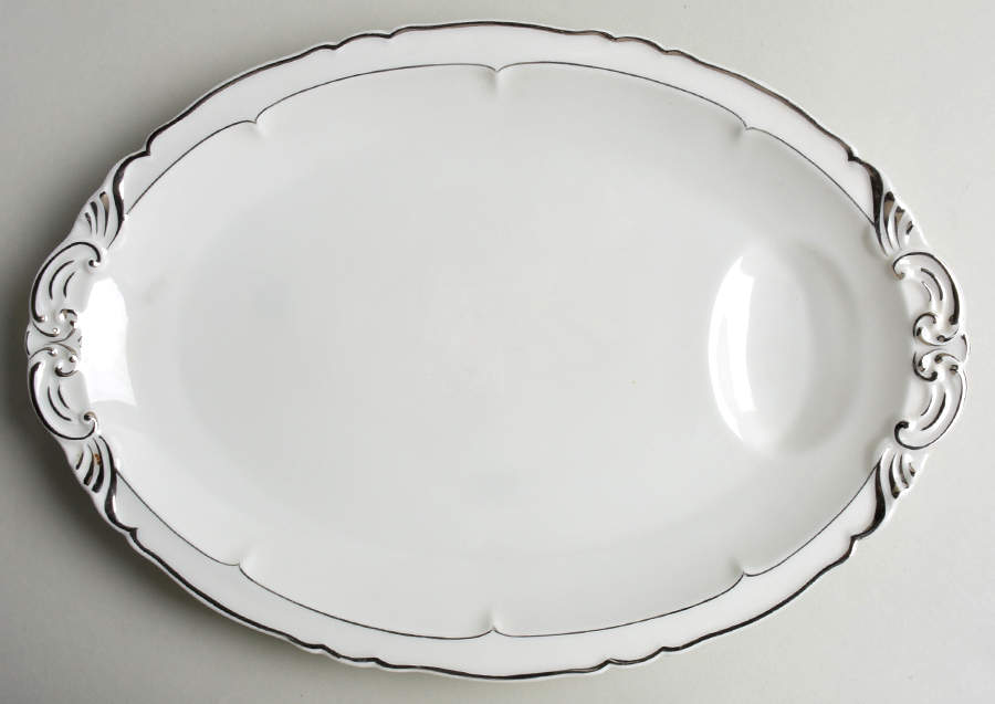 Versailles White (Platinum Trim) 13" Oval Serving Platter by Haviland-1