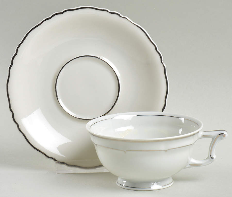 Versailles White (Platinum Trim) Footed Cup & Saucer Set by Haviland-1