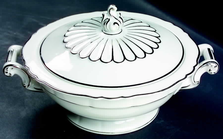 Versailles White (Platinum Trim) Round Covered Vegetable by Haviland-1
