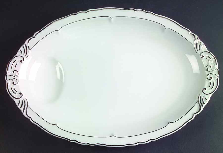 Versailles White (Platinum Trim) 14" Oval Serving Platter by Haviland-1