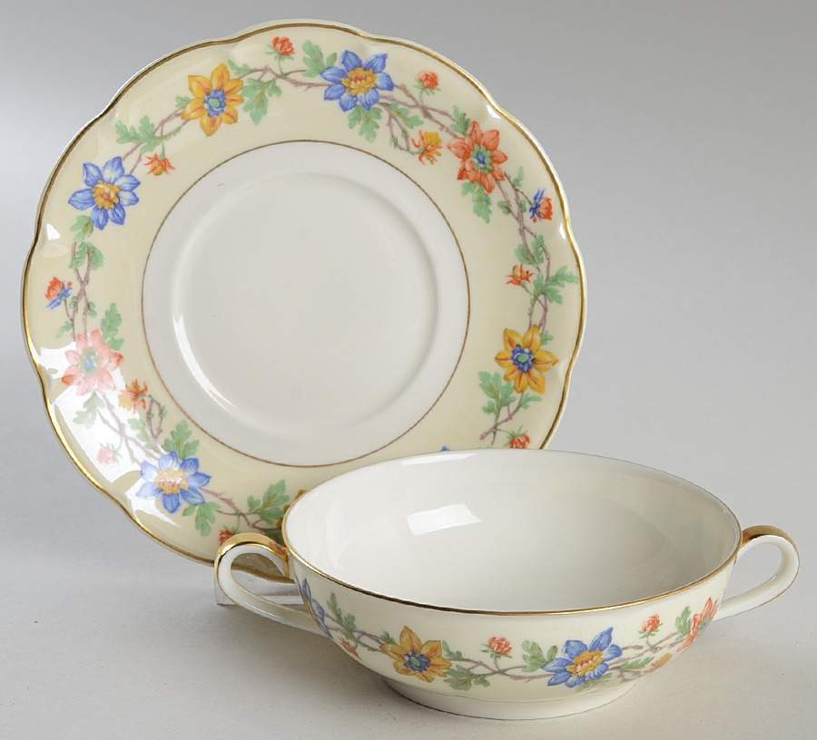 Verlaine Flat Cream Soup Bowl & Saucer Set by Haviland-1
