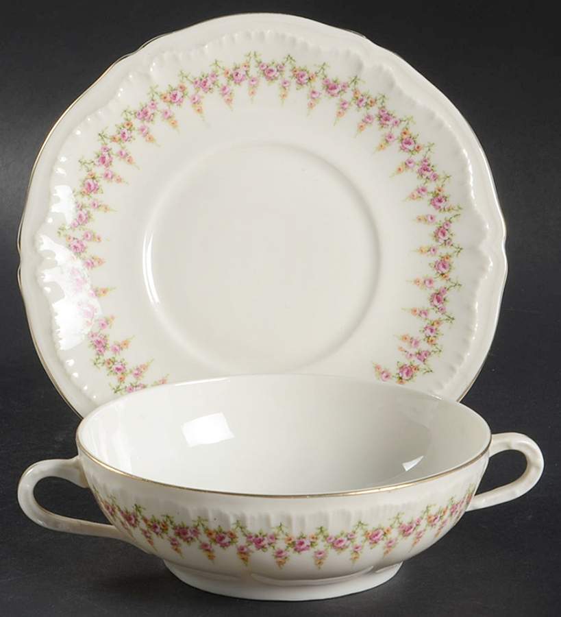 Veronica Flat Cream Soup Bowl & Saucer Set by Haviland-1