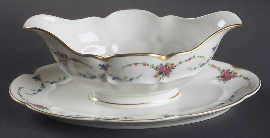 Victoria (Older, Scalloped) Gravy Boat with Attached Underplate by Haviland-1