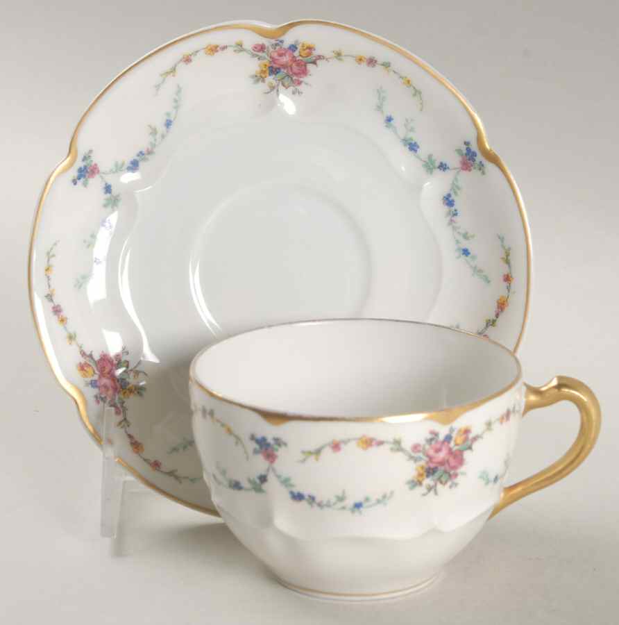 Victoria (Older, Scalloped) Flat Cup & Saucer Set by Haviland-1