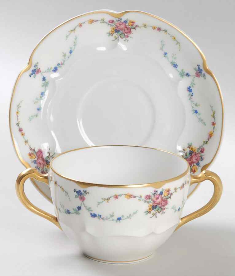 Victoria (Older, Scalloped) Flat Bouillon Cup & Saucer by Haviland-1