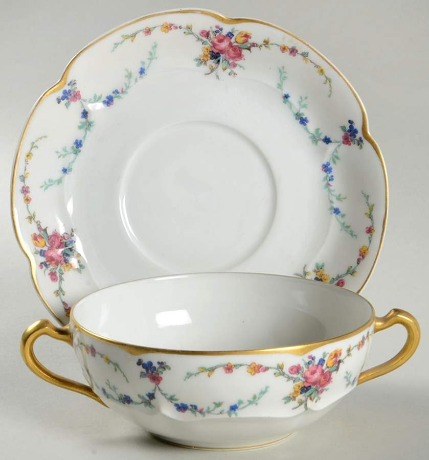 Victoria (Older, Scalloped) Flat Cream Soup Bowl & Saucer Set by Haviland-1