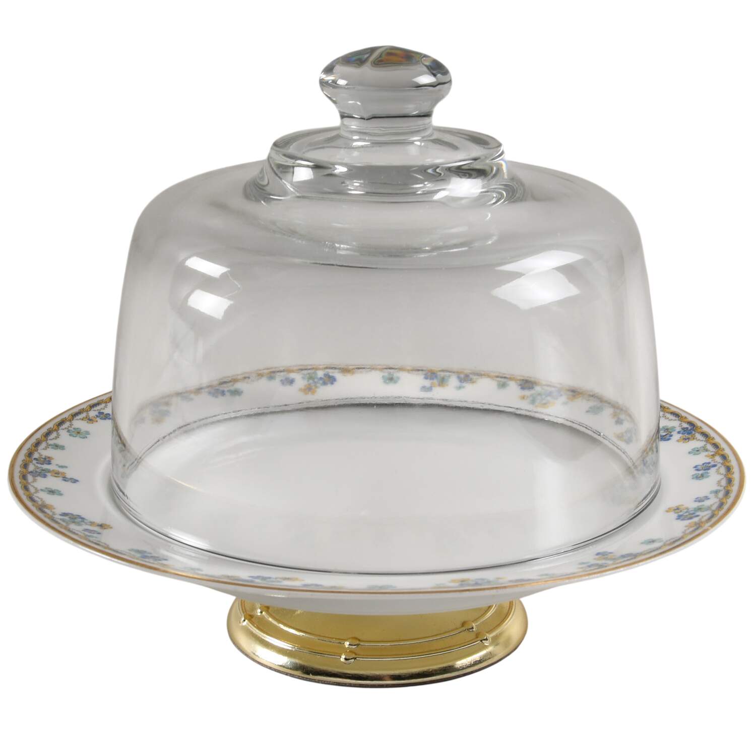 Vincennes 6 1/2"-7 1/2" Footed Cheese Plate w/ Glass Dome HC by Haviland-1