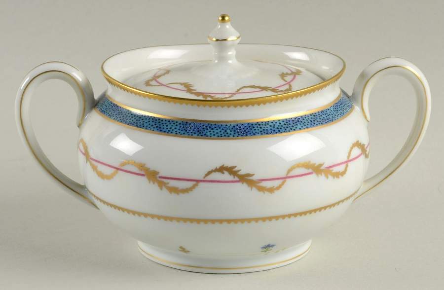 Vieux Paris Blue Sugar Bowl & Lid by Haviland-1