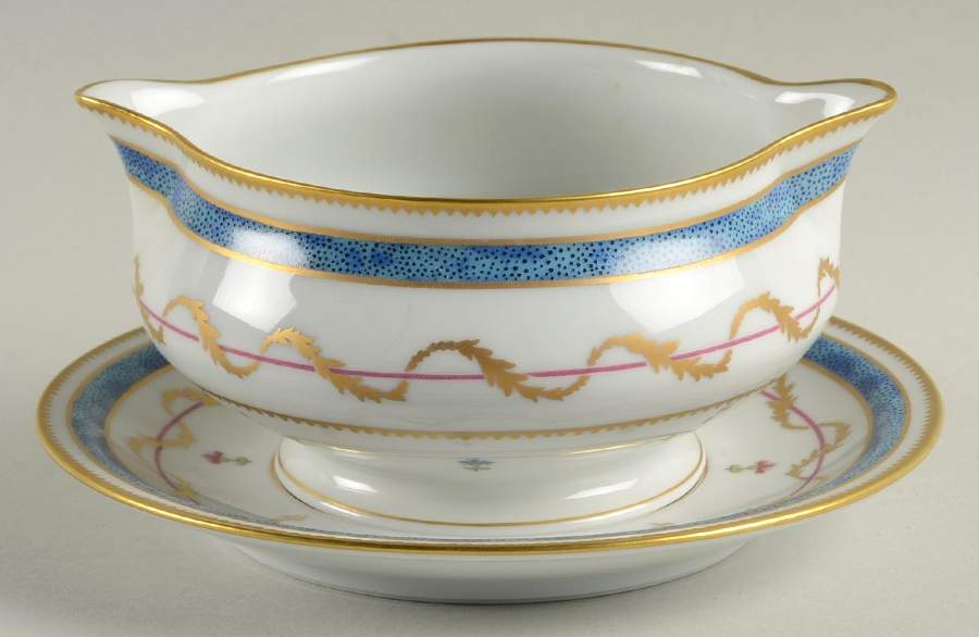 Vieux Paris Blue Round Gravy Boat & Underplate by Haviland-1