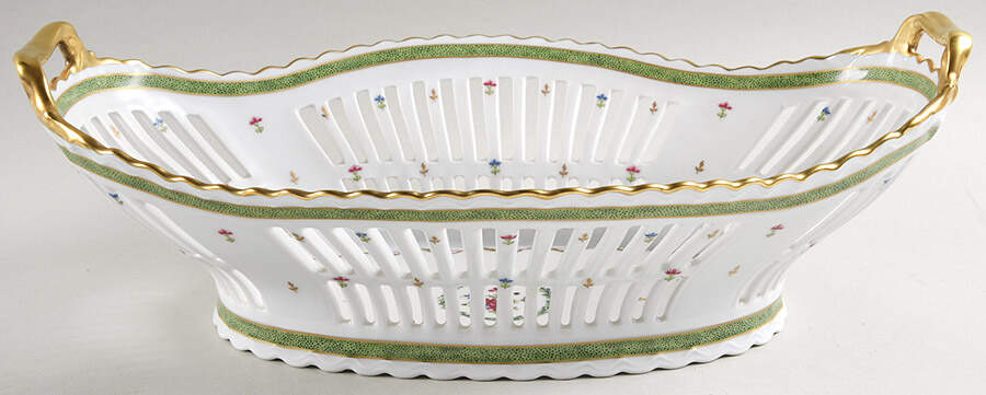 Vieux Paris Green (Vert) 16" Oval Pierced Basket by Haviland-1