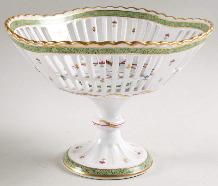 Vieux Paris Green (Vert) 8" Pierced Footed Basket by Haviland-1