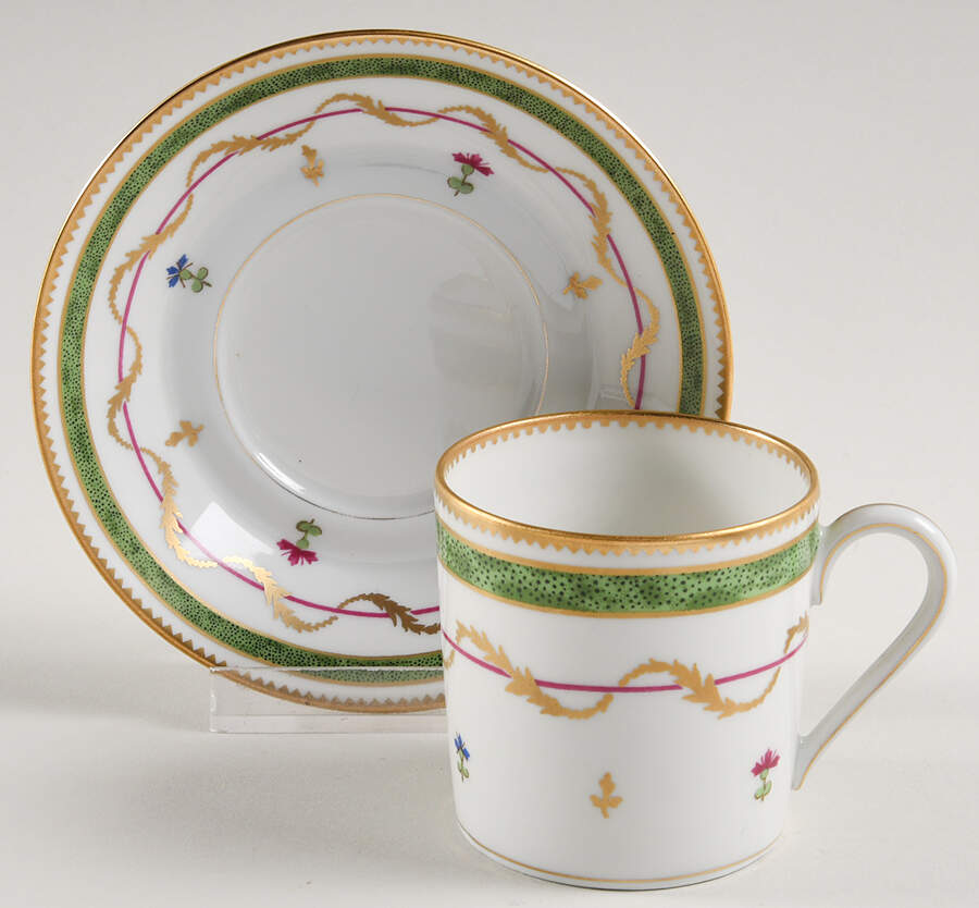 Vieux Paris Green (Vert) Flat Demitasse Cup & Saucer Set by Haviland-1