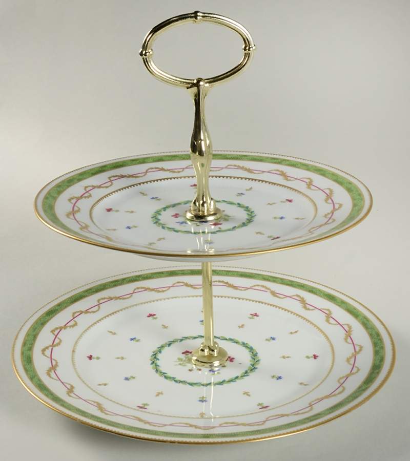 Vieux Paris Green (Vert) 6 5/8"-10"  2 Tiered Serving Tray (Dp, Sp) HC by Haviland-1