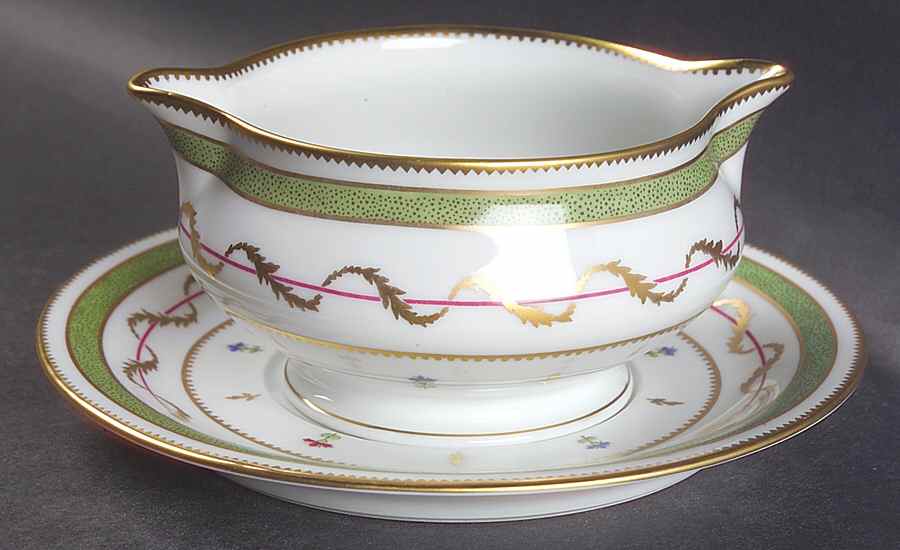 Vieux Paris Green (Vert) Gravy Boat & Underplate by Haviland-1