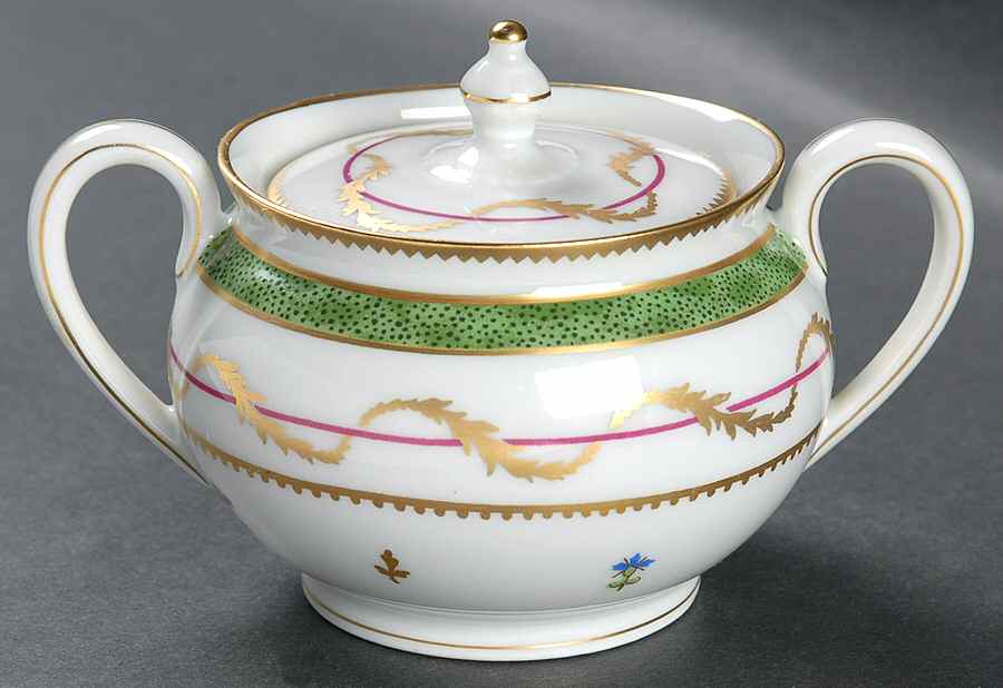 Vieux Paris Green (Vert) Mini Sugar Bowl & Lid by Haviland-1