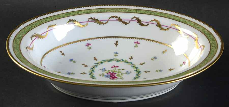 Vieux Paris Green (Vert) 9" Oval Vegetable Bowl by Haviland-1