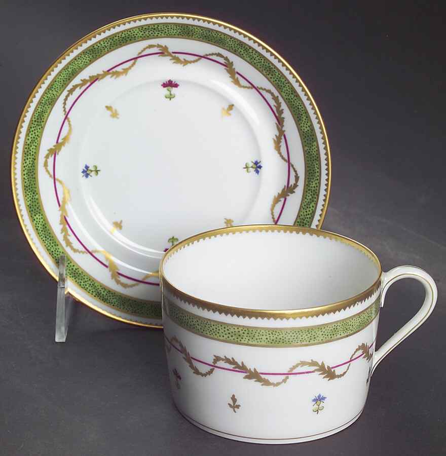 Vieux Paris Green (Vert) Flat Cup & Saucer Set by Haviland-1