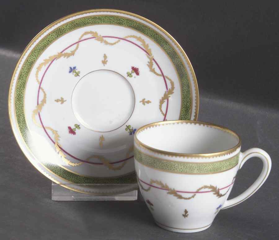Vieux Paris Green (Vert) Flat Demitasse Cup & Saucer Set by Haviland-1