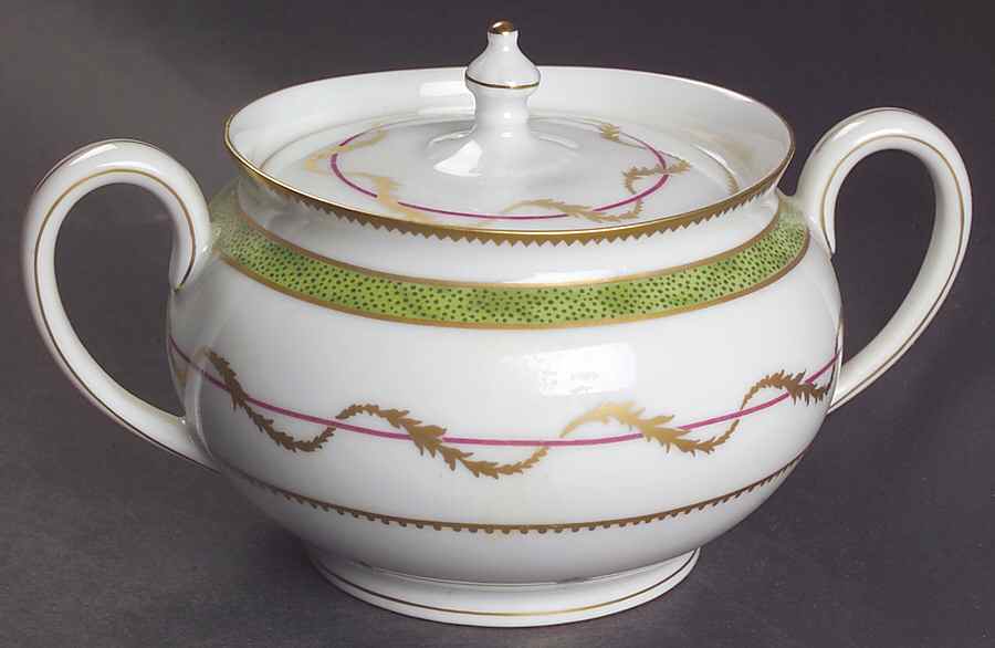 Vieux Paris Green (Vert) Sugar Bowl & Lid by Haviland-1