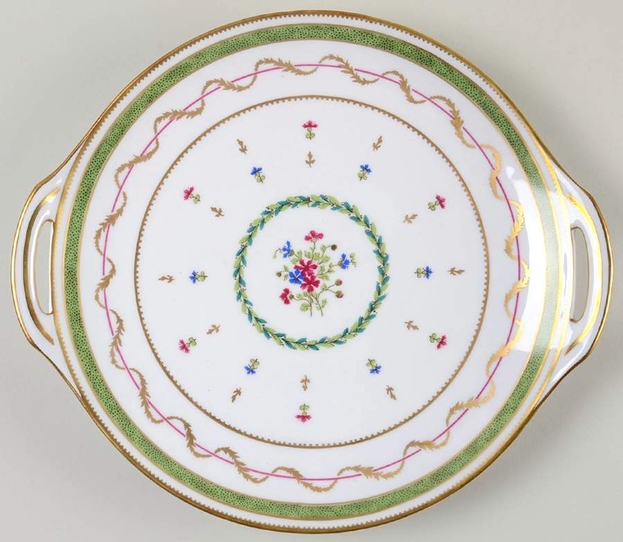 Vieux Paris Green (Vert) Handled Cake Plate by Haviland-1