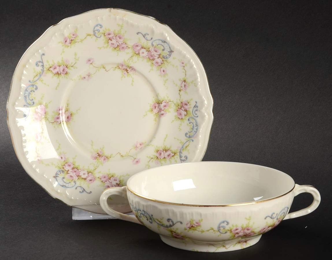 Yvonne Flat Cream Soup Bowl & Saucer Set by Haviland-1