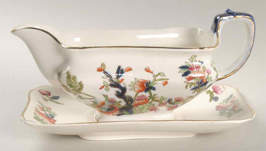 Indian Tree (Scalloped, Gold) Gravy Boat & Underplate by Sampson Hancock & Sons-1