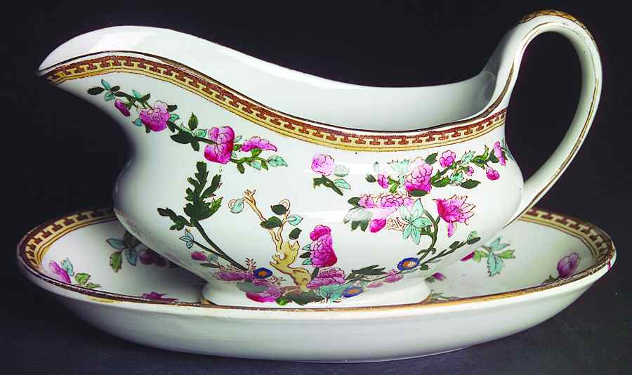 Indian Tree (Smooth, Gold) Gravy Boat & Underplate/Relish by Sampson Hancock & Sons-1