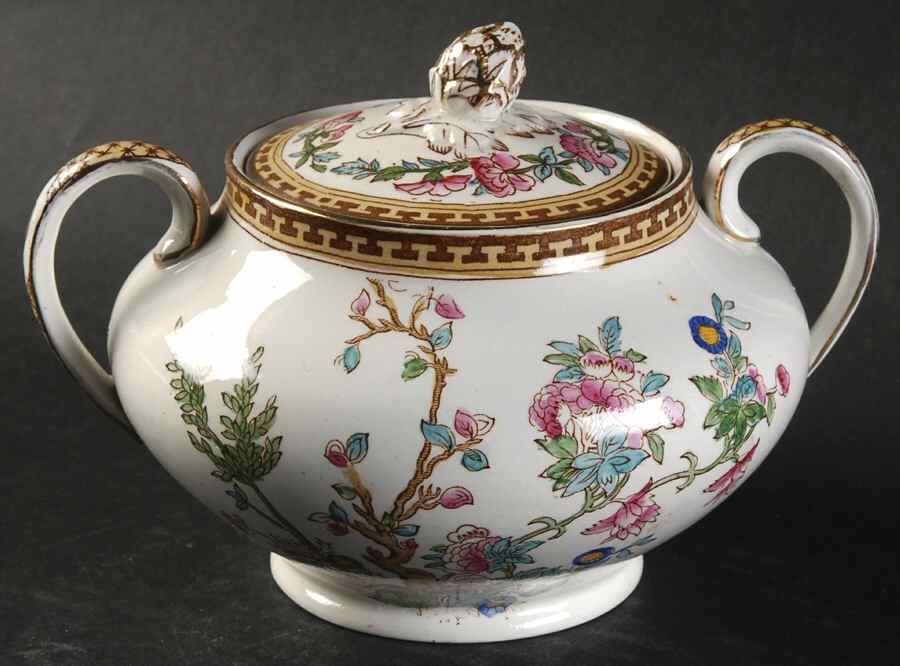 Indian Tree (Smooth, Gold) Sugar Bowl & Lid by Sampson Hancock & Sons-1