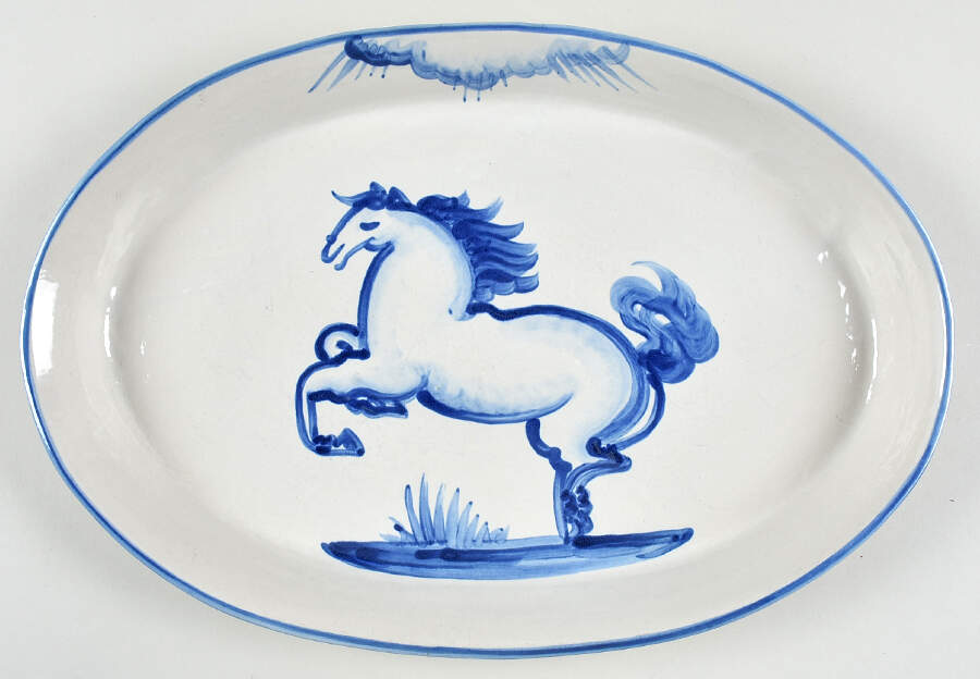 Blue Horse 16" Oval Serving Platter by M A Hadley-1