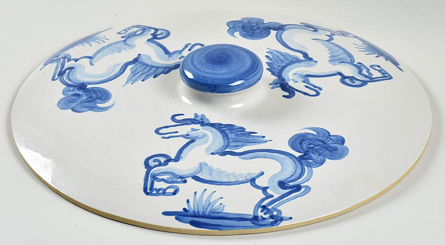 Blue Horse Lid for 3 Quart Round Casserole by M A Hadley-1